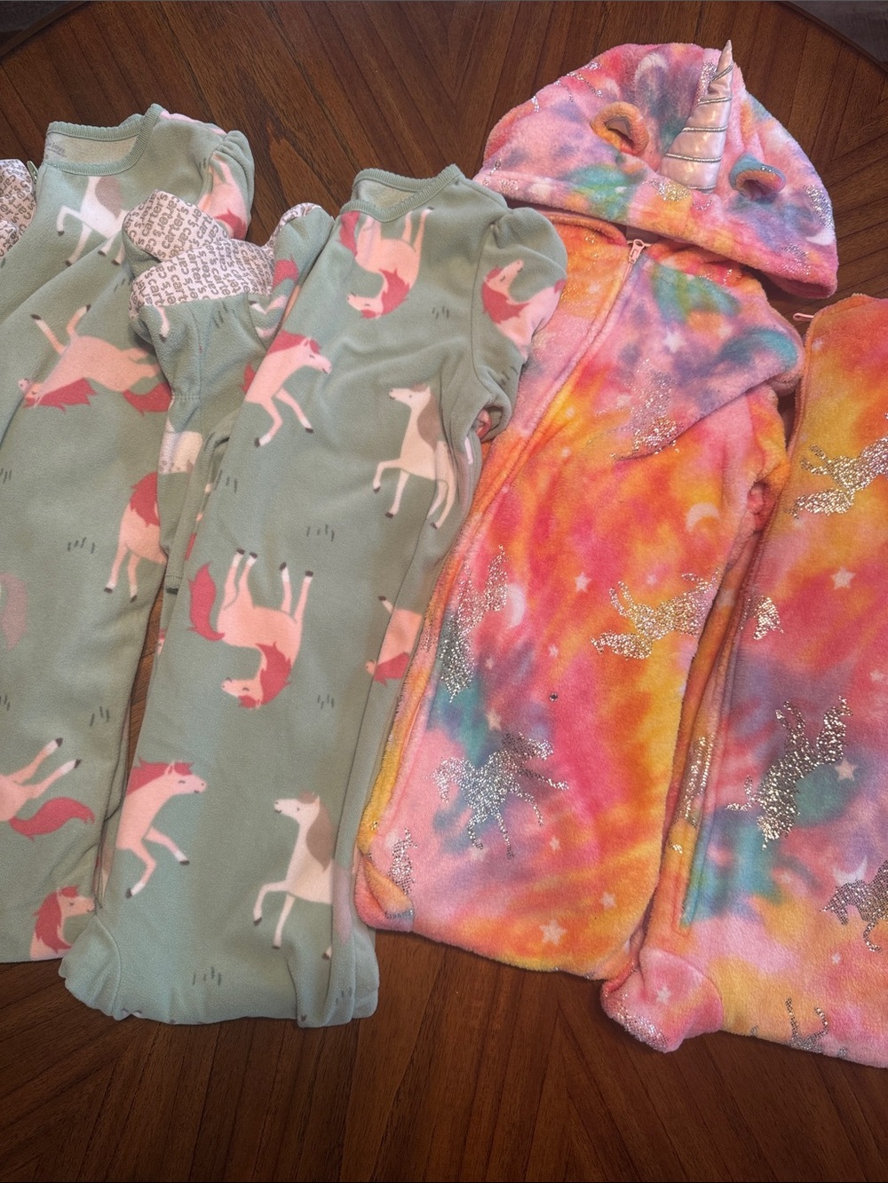 Carter's/The Children’s Place Mint Green and Pink Unicorn Zip Pajamas.